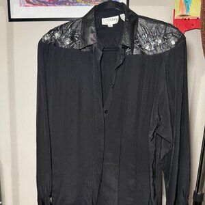 Vintage Silk + Leather Blouse